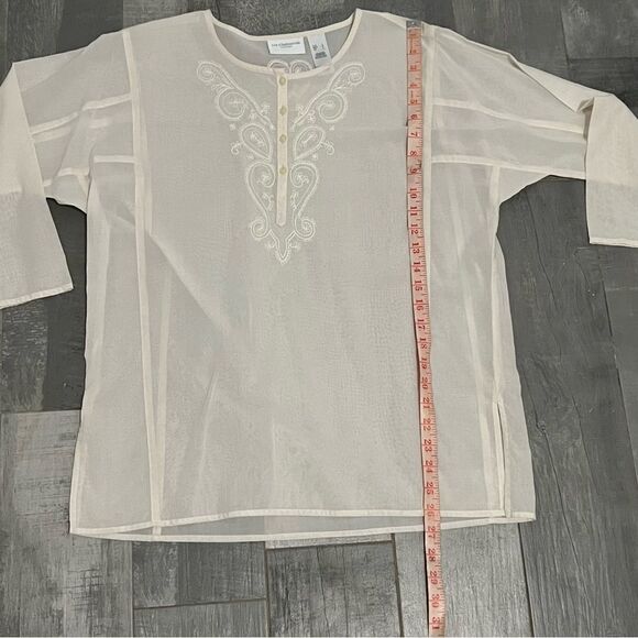 NWOT LIZ CLAIBORNE Neutral Ivory Cotton Embroidered Relaxed Split Neck Tunic L - Picture 7 of 15